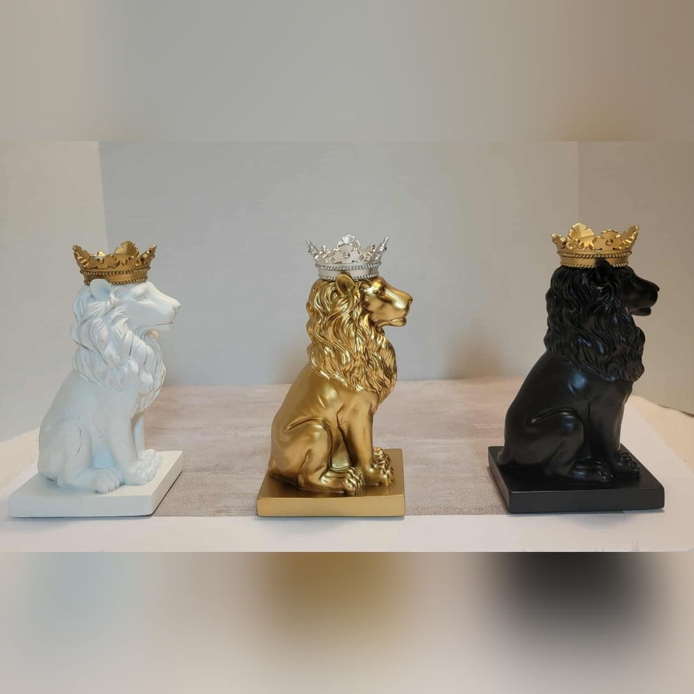 ARTGENIUS Set Of 3 Crowned Lion Statues - Picture 6 of 10
